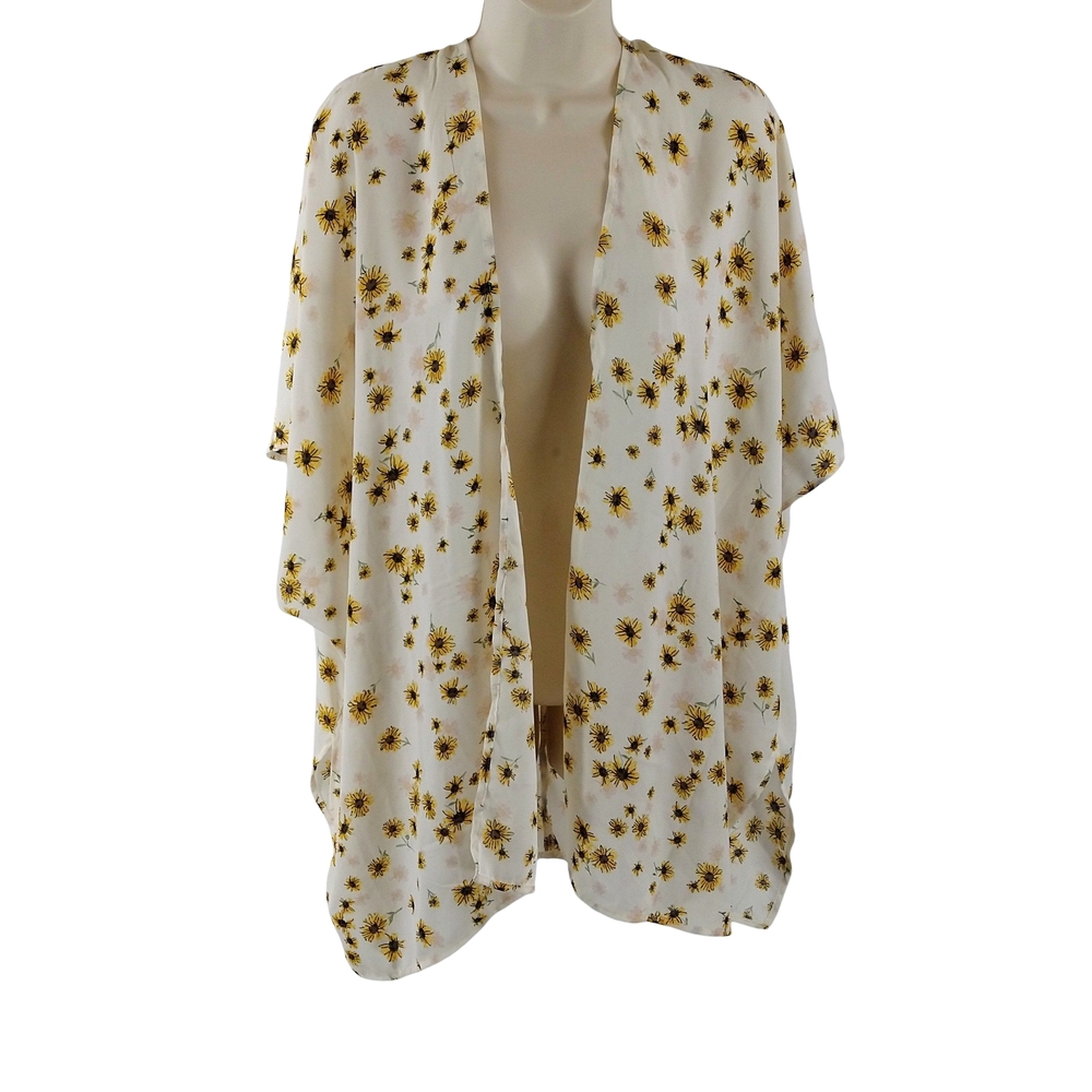 Maurices White Floral Open Front Kimono Top One Size